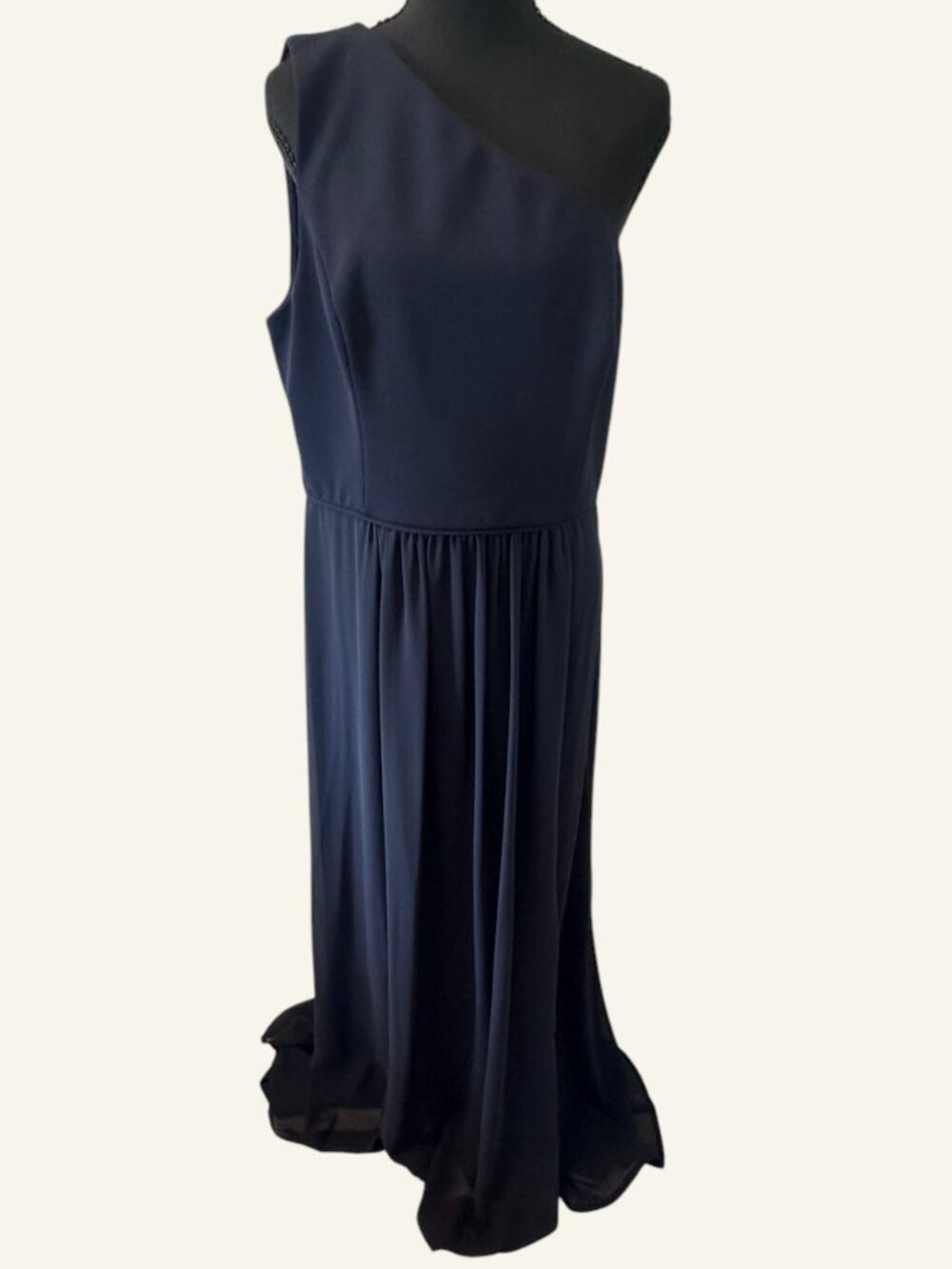 Adrianna Papell One-Shoulder Crepe Chiffon Gown Size 14 color Midnight Blue